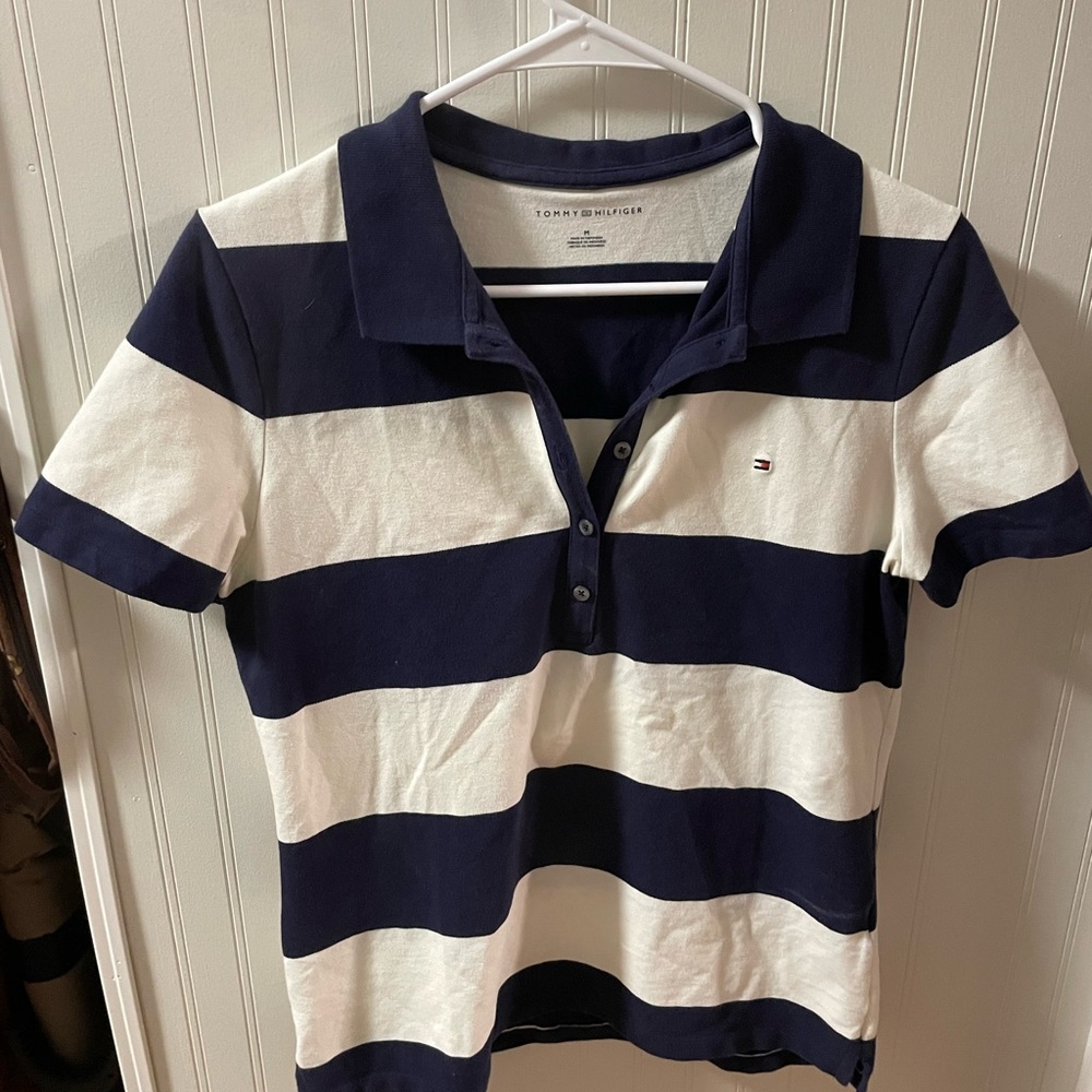 Tommy Hilfiger Navy & White Striped Polo Shirt
